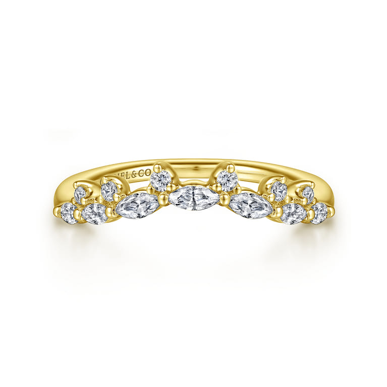 Curved Wedding Ring in 14k Yellow Gold with Marquise Natural Diamond at Gabriel & Co. - Shot 1