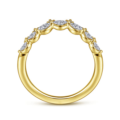 Curved 14K Yellow Gold Marquise and Round Diamond Anniversary Band