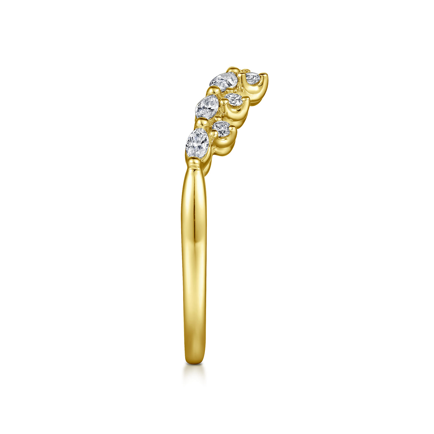 Curved Wedding Ring in 14k Yellow Gold with Marquise Natural Diamond at Gabriel & Co. - Shot 4