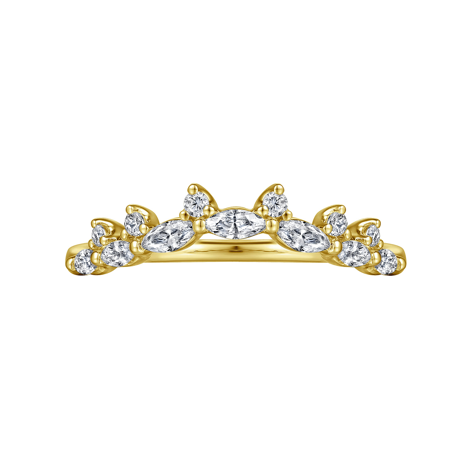 Curved Wedding Ring in 14k Yellow Gold with Marquise Natural Diamond at Gabriel & Co. - Shot 5