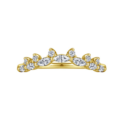 Curved 14K Yellow Gold Marquise and Round Diamond Anniversary Band