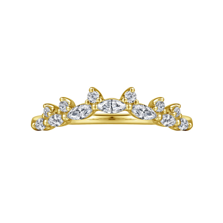 Curved Wedding Ring in 14k Yellow Gold with Marquise Natural Diamond at Gabriel & Co. - Shot 5