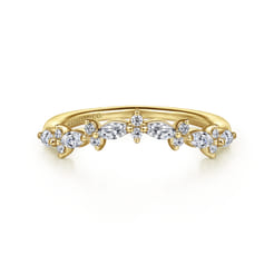 Curved 14K Yellow Gold Marquise and Round Diamond Anniversary Band