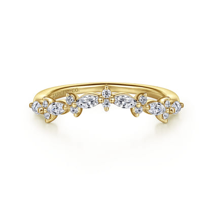 Curved 14K Yellow Gold Marquise and Round Diamond Anniversary Band