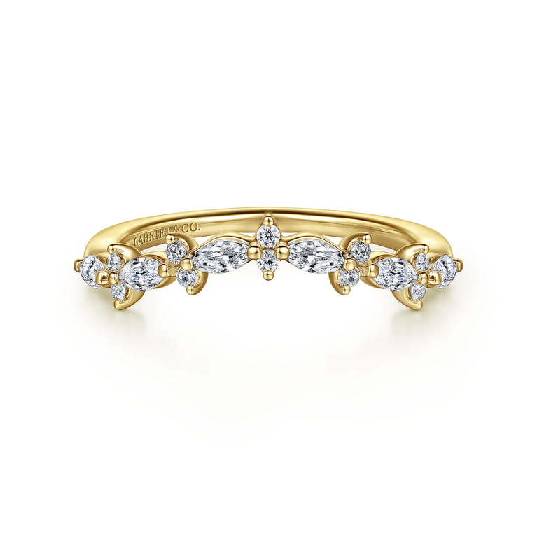 Curved Wedding Ring in 14k Yellow Gold with Marquise Natural Diamond at Gabriel & Co. - Shot 1