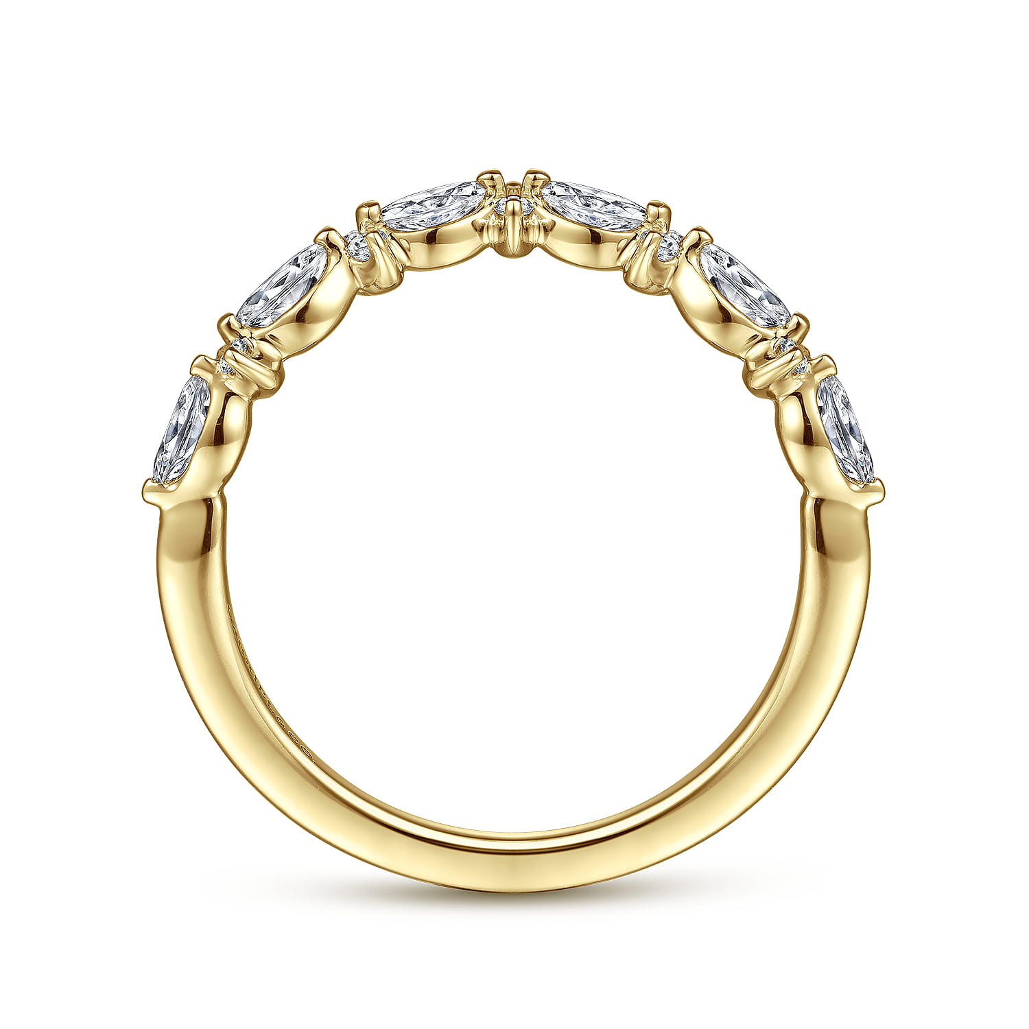 Curved Wedding Ring in 14k Yellow Gold with Marquise Natural Diamond at Gabriel & Co. - Shot 2