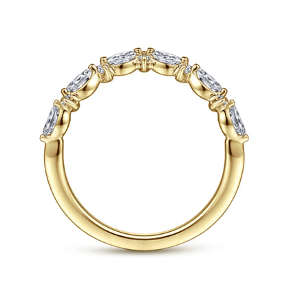 Curved 14K Yellow Gold Marquise and Round Diamond Anniversary Band