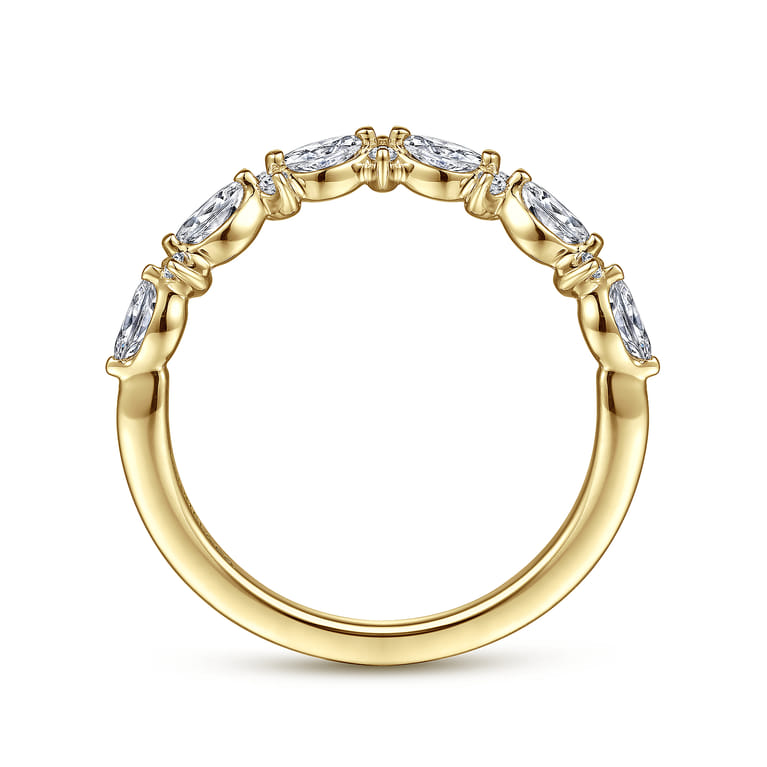 Curved Wedding Ring in 14k Yellow Gold with Marquise Natural Diamond at Gabriel & Co. - Shot 2