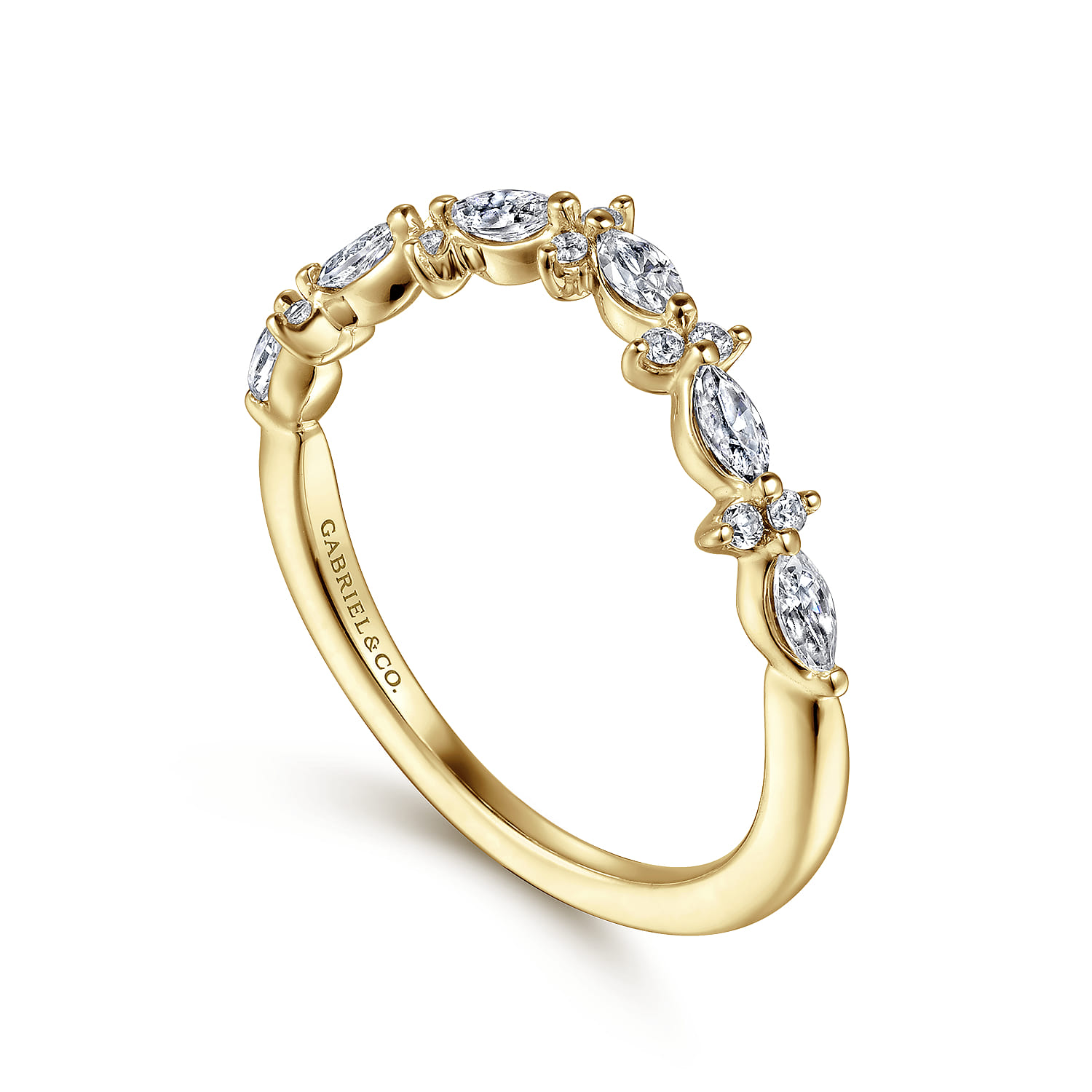 Curved Wedding Ring in 14k Yellow Gold with Marquise Natural Diamond at Gabriel & Co. - Shot 3