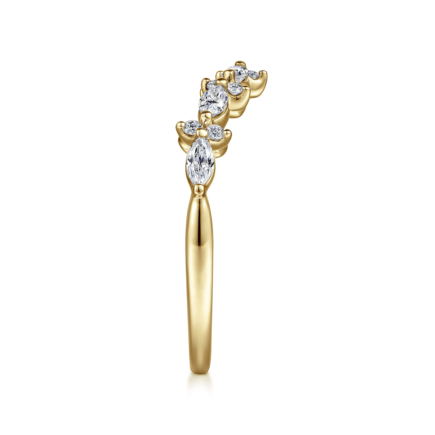 Curved Wedding Ring in 14k Yellow Gold with Marquise Natural Diamond at Gabriel & Co. - Shot 4