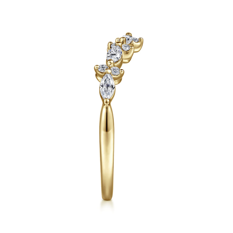 Curved Wedding Ring in 14k Yellow Gold with Marquise Natural Diamond at Gabriel & Co. - Shot 4