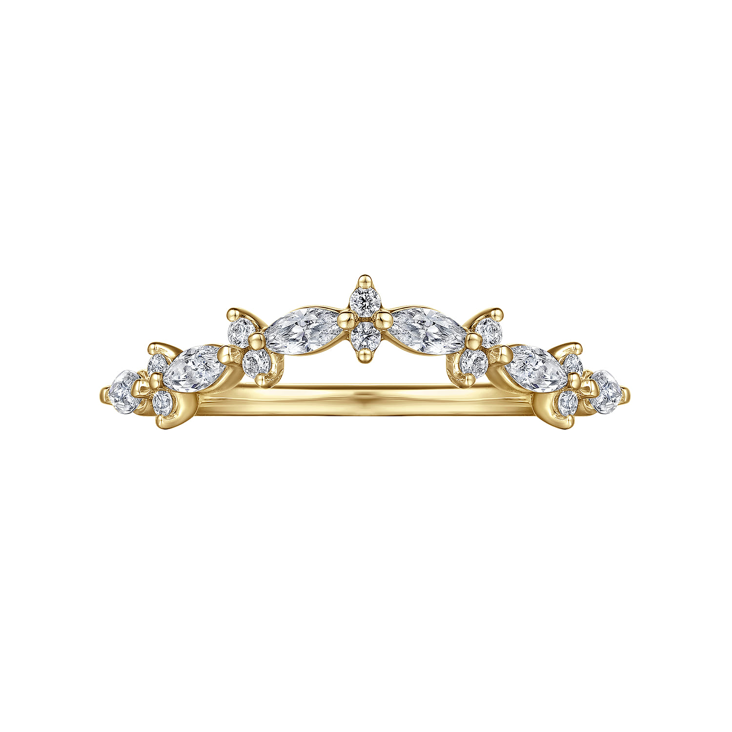 Curved Wedding Ring in 14k Yellow Gold with Marquise Natural Diamond at Gabriel & Co. - Shot 5