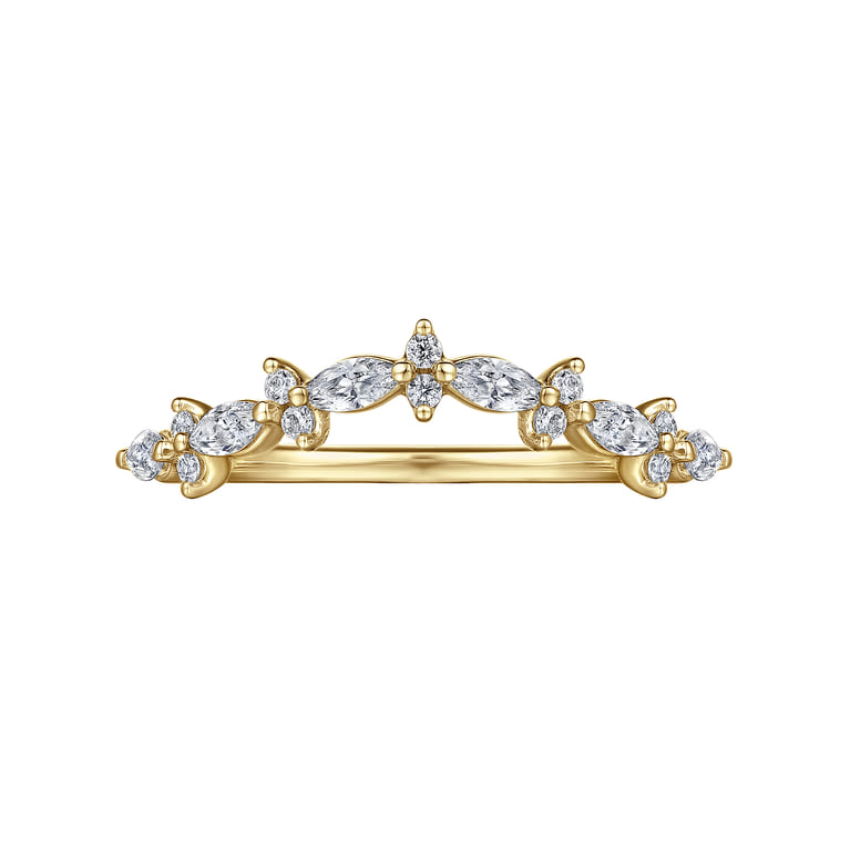 Curved Wedding Ring in 14k Yellow Gold with Marquise Natural Diamond at Gabriel & Co. - Shot 5
