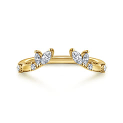 Curved 14K Yellow Gold Marquise and Round Open Diamond Anniversary Band