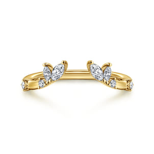 Curved 14K Yellow Gold Marquise and Round Open Diamond Anniversary Band