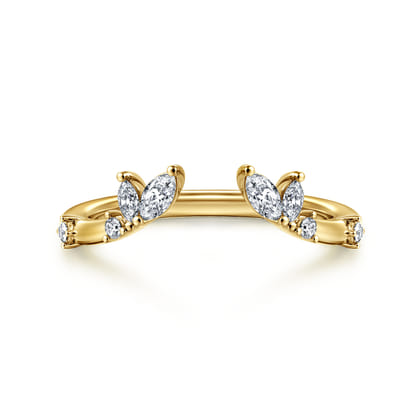 Curved 14K Yellow Gold Marquise and Round Open Diamond Anniversary Band