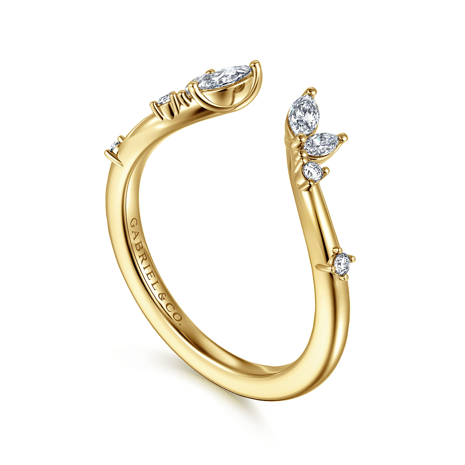 Curved 14K Yellow Gold Marquise and Round Open Diamond Anniversary Band