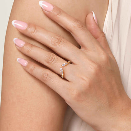 Curved 14K Yellow Gold Marquise and Round Open Diamond Anniversary Band