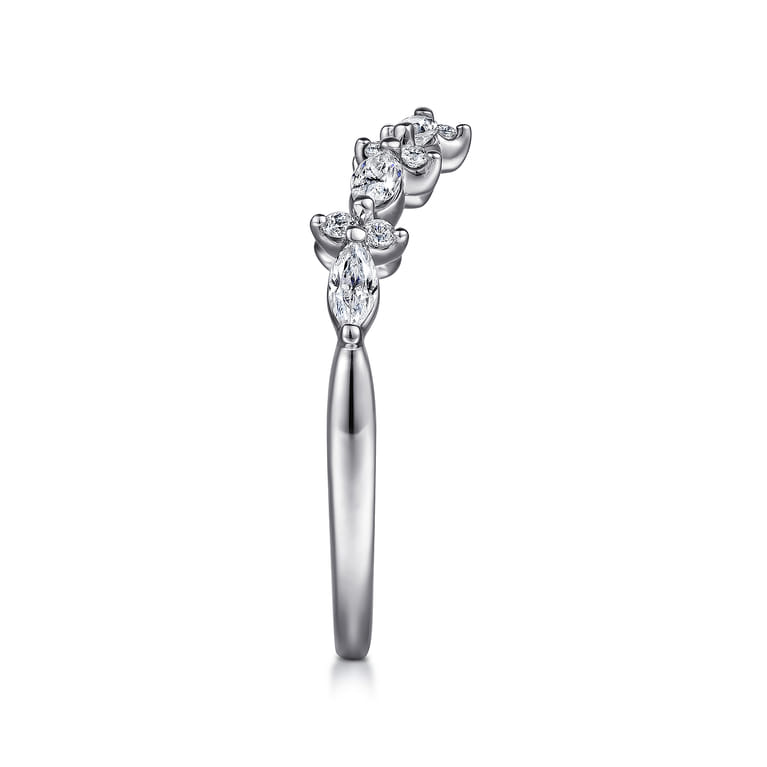 Curved Wedding Ring in Platinum with Marquise Natural Diamond at Gabriel & Co. - Shot 4