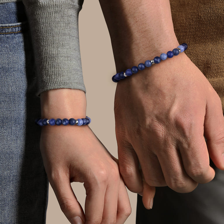 DDG - Diamonds Do Good 925 Sterling Silver 6mm Blue Sodalite Bead and Diamond Bracelet - 0.01 ct - Shot 4