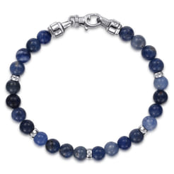 DDG - Diamonds Do Good 925 Sterling Silver 6mm Blue Sodalite Bead and Diamond Bracelet