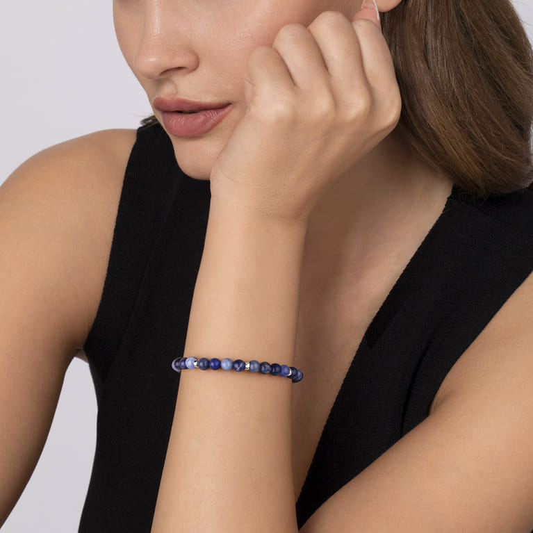 DDG - Diamonds Do Good 925 Sterling Silver 6mm Blue Sodalite Bead and Diamond Bracelet - 0.01 ct - Shot 3