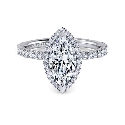 Daffodil - 14K White Gold Marquise Halo Diamond Engagement Ring