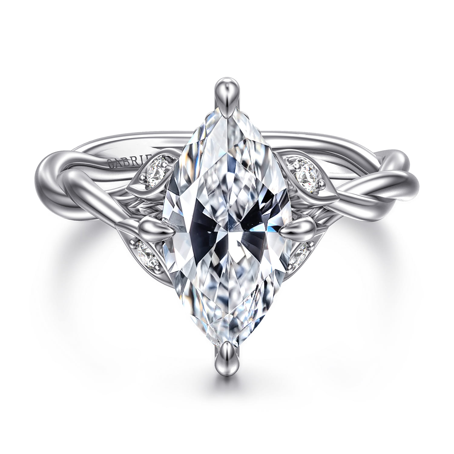 Daija - 14K White Gold Twisted Marquise Diamond Engagement Ring
