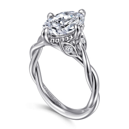 Daija - 14K White Gold Twisted Oval Diamond Engagement Ring