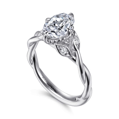 Daija - 14K White Gold Twisted Oval Diamond Engagement Ring