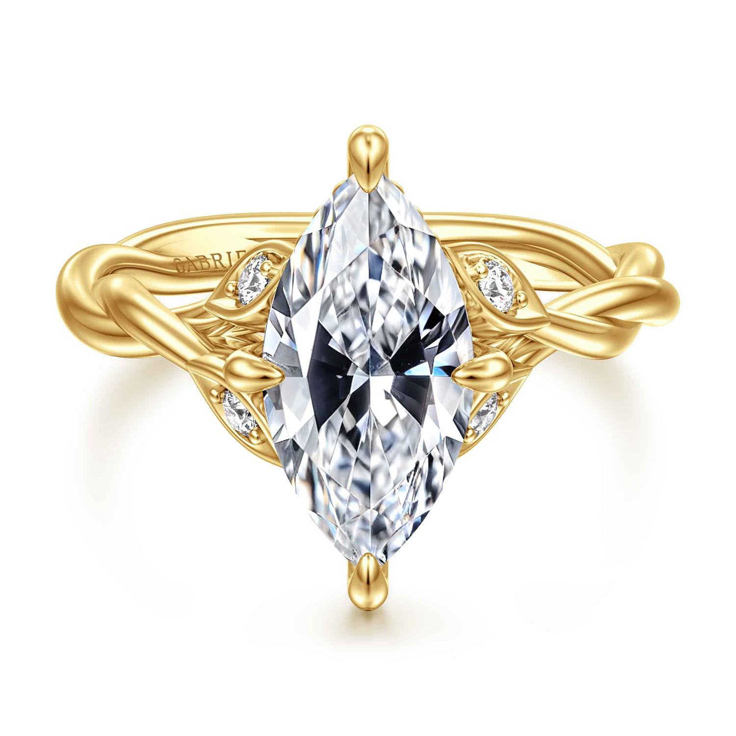 Daija - 14K White-Yellow Gold Twisted Marquise Diamond Engagement Ring