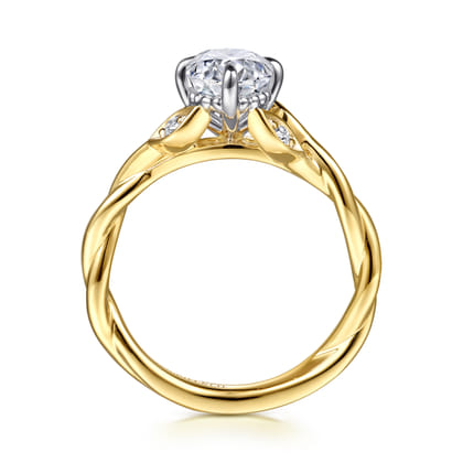 Daija - 14K White-Yellow Gold Twisted Oval Diamond Engagement Ring