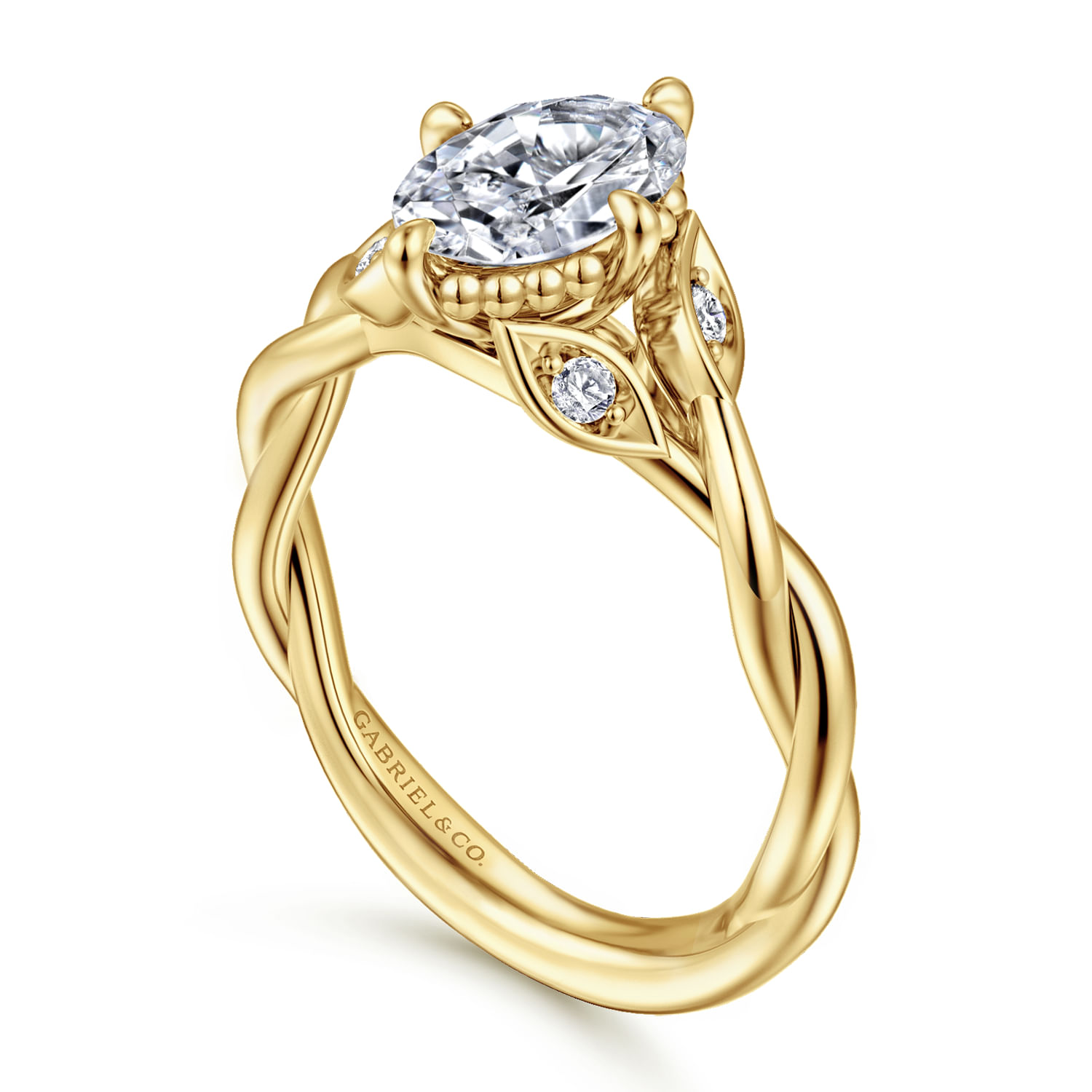 Daija - 14K Yellow Gold Twisted Oval Diamond Engagement Ring