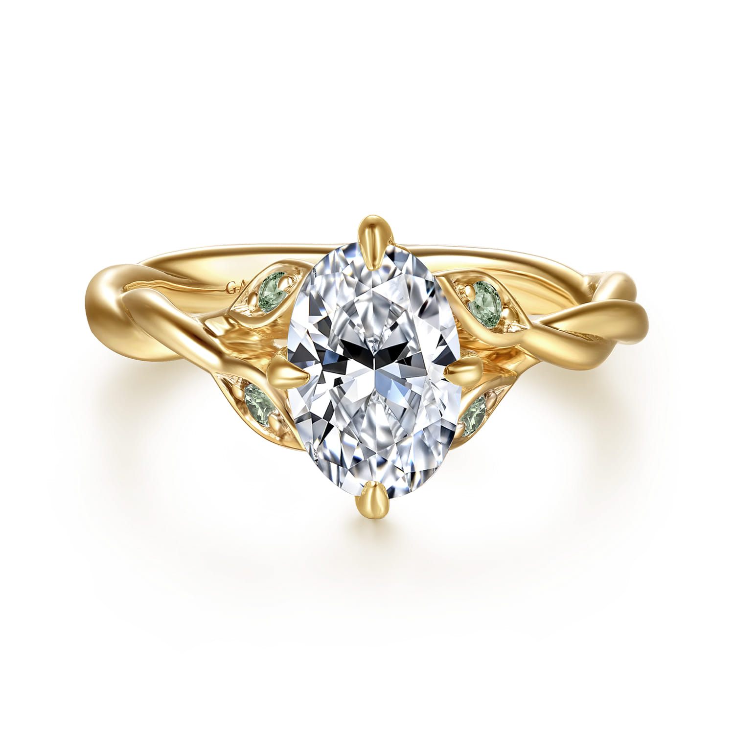 Daija - 14K Yellow Gold Twisted Oval Green Sapphire and Diamond Engagement Ring