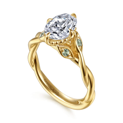 Daija - 14K Yellow Gold Twisted Oval Green Sapphire and Diamond Engagement Ring