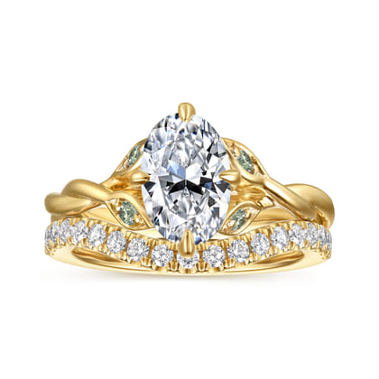 Daija - 14K Yellow Gold Twisted Oval Green Sapphire and Diamond Engagement Ring