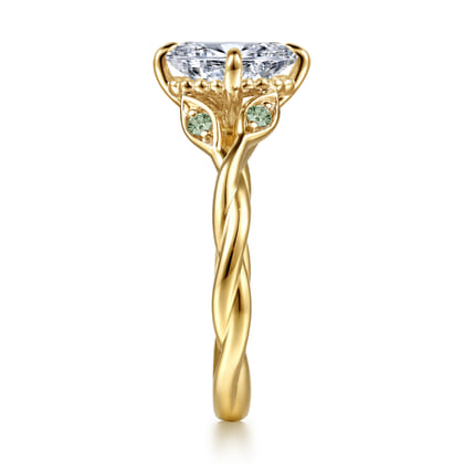 Daija - 14K Yellow Gold Twisted Oval Green Sapphire and Diamond Engagement Ring