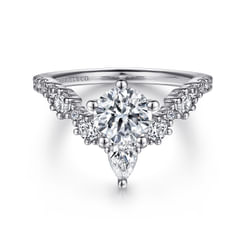 14K White Gold Chevron Round Diamond Engagement Ring