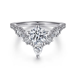Daina - 14K White Gold Chevron Round Diamond Engagement Ring