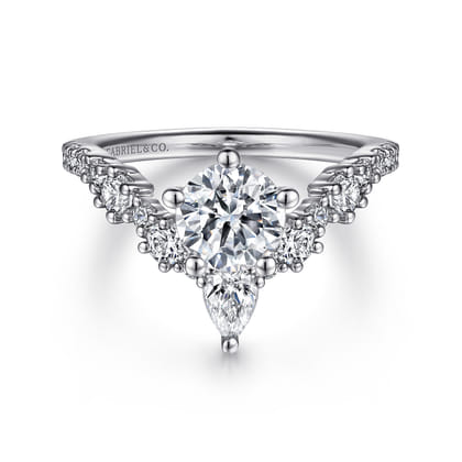 Daina - 14K White Gold Chevron Round Diamond Engagement Ring