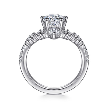 Daina - 14K White Gold Chevron Round Diamond Engagement Ring