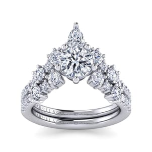 Daina - 14K White Gold Chevron Round Diamond Engagement Ring
