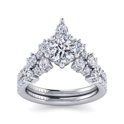 Daina - 14K White Gold Chevron Round Diamond Engagement Ring