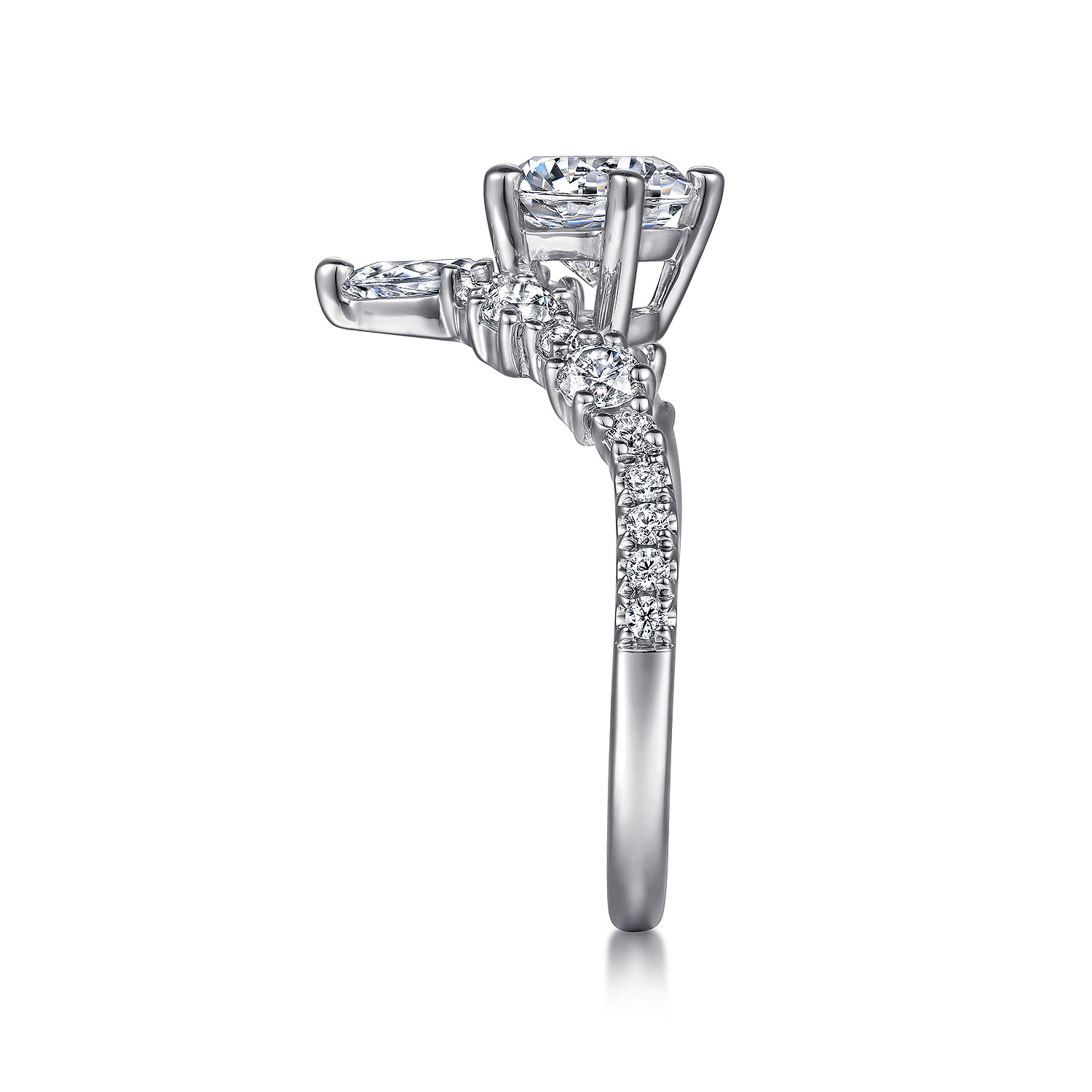 Daina - 14K White Gold Chevron Round Diamond Engagement Ring