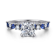 Damiana - 14K White Gold Cushion Cut Sapphire and Diamond Engagement Ring