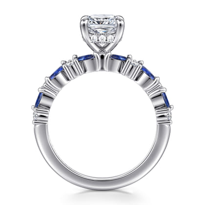 Damiana - 14K White Gold Cushion Cut Sapphire and Diamond Engagement Ring