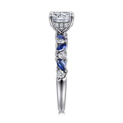 Damiana - 14K White Gold Cushion Cut Sapphire and Diamond Engagement Ring