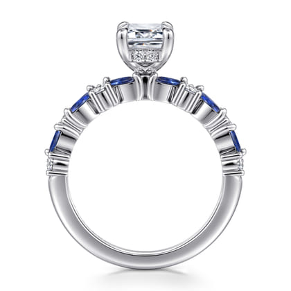 Damiana - 14K White Gold Emerald Cut Sapphire and Diamond Engagement Ring