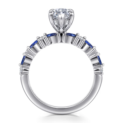 Damiana - 14K White Gold Marquise Shape Sapphire and Diamond Engagement Ring