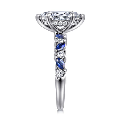 Damiana - 14K White Gold Marquise Shape Sapphire and Diamond Engagement Ring